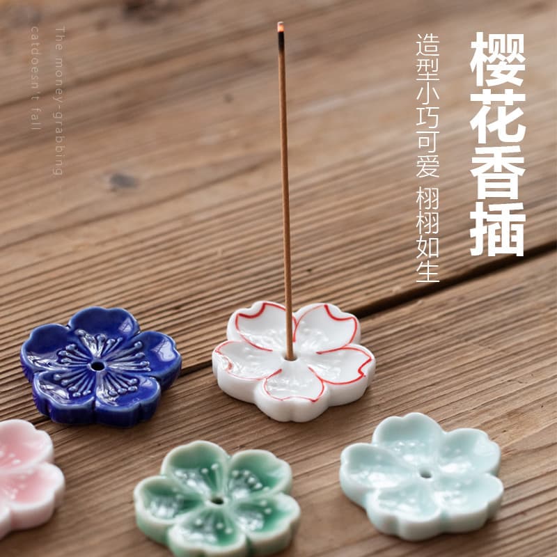 Japanese Sundries, Ceramic Cherry Blossom Stick Incense Holder, Incense Tray, Creative Home Incense Stand, Incense Holder