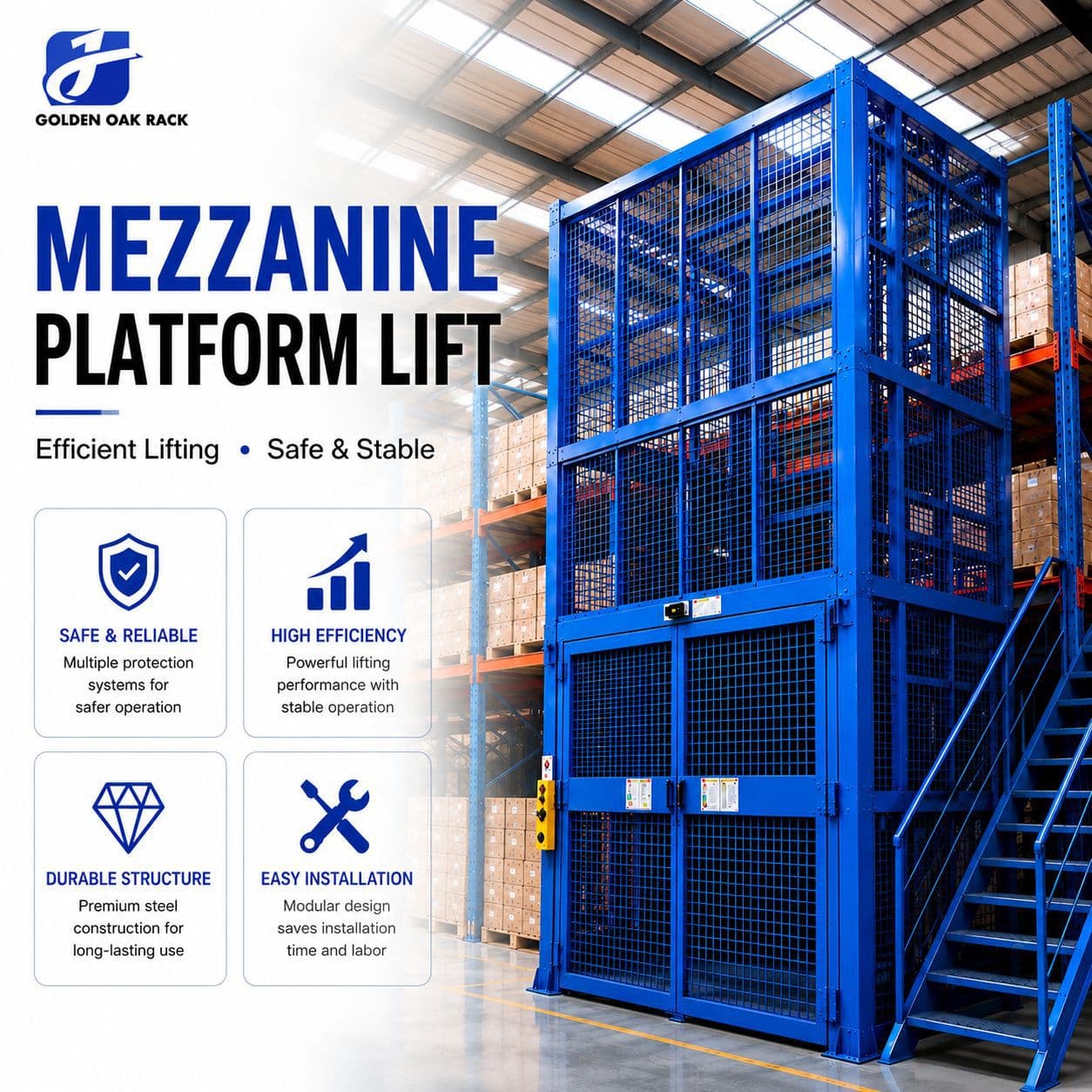 Two-Tier Mezzanine Scissor Freight Elevator, 1t/㎡ Load Fosh