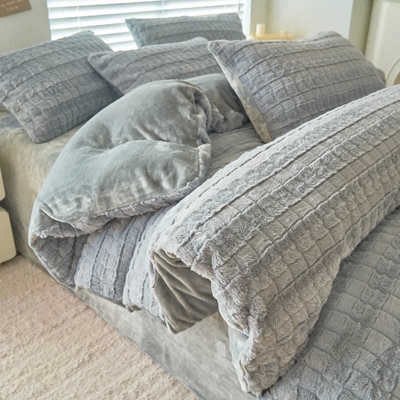 Winter Thickened Fluffy Milk Fleece Duvet Cover, Double-Sided Plush Coral Fleece Rabbit Fur Duvet Cover