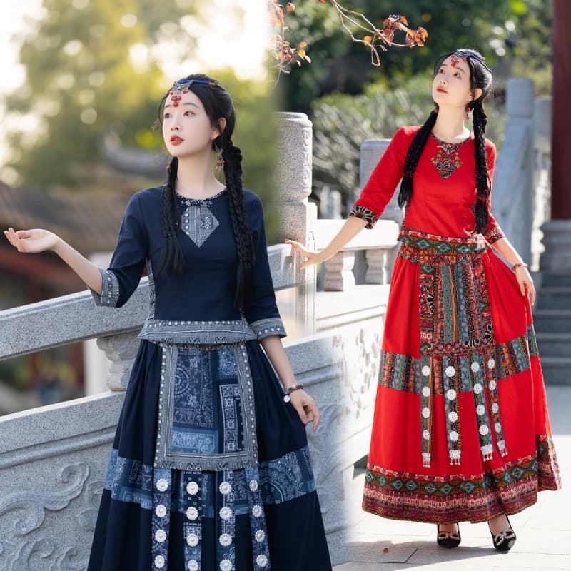 2025 Spring/Summer New Chinese Style Cotton Linen Women's Two-Piece Set, Retro Ethnic Style Top, Slim Fit Two-Piece Set