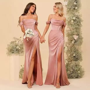 New Cross-Border European and American Strapless One-Shoulder Evening Dress Slim Fit Slit Banquet Wedding Bridesmaid Dress High-End Fashion