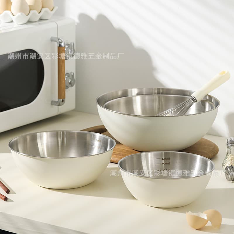 Mixing Bowl 304 Stainless Steel Kitchen Japanese-style Bowl with Measurements Baking Egg Beating Bowl Dough Kneading Vegetable Washing Korean Salad Bowl