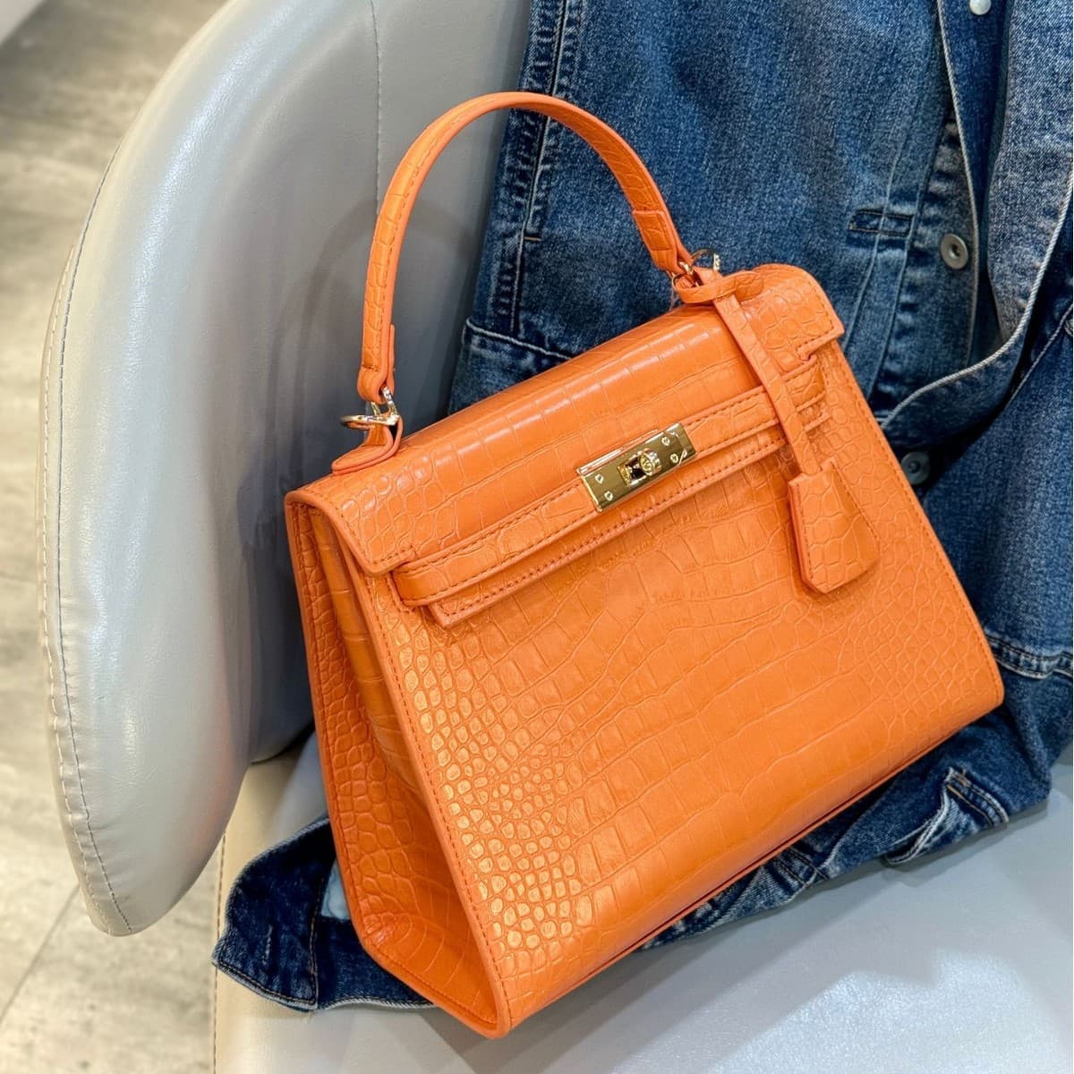 Women's Crocodile Pattern Kelly Bag New Trendy Handbag Crossbody Tote Bag
