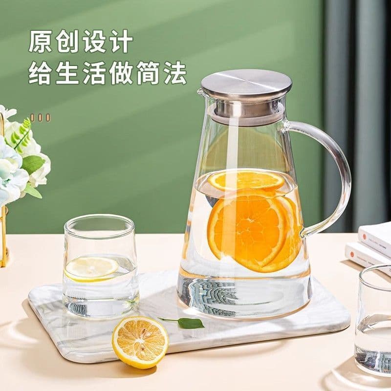 Cold Water Pitcher Glass Household Large Capacity Heat-Resistant Drop-Proof Thickened Carafe Set