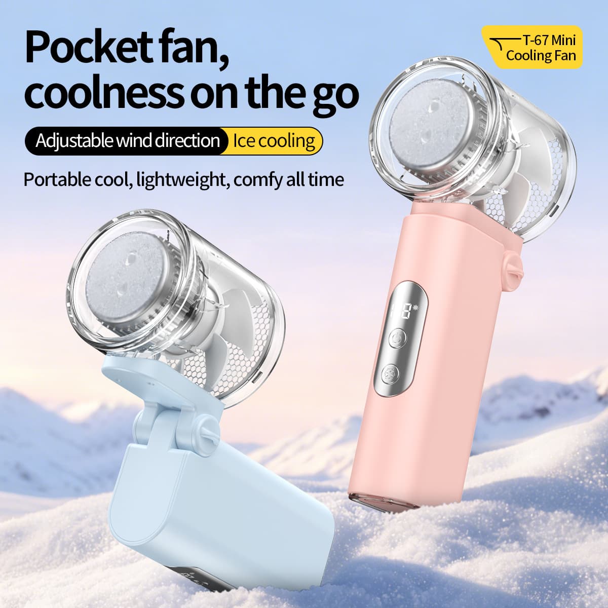 New Foldable T-67 Mini Handheld Fan, High-Speed Ice Cooling Portable Mini Fan, Turbo Violent Fan