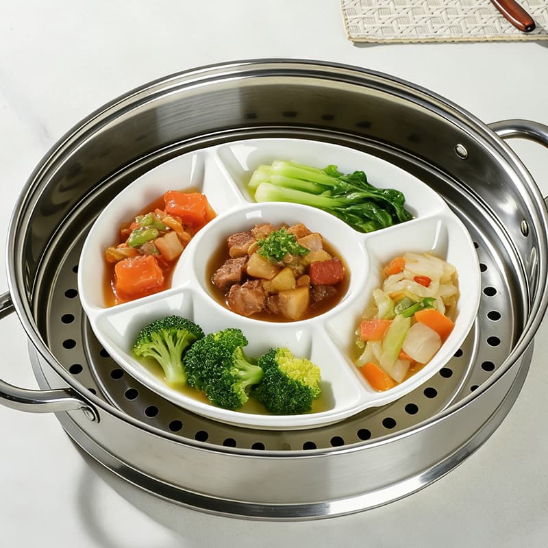 Pure White Five-Compartment Dried Fruit Tray, Daily Round Multi-Functional Anti-Odor Tray, Wholesale Dessert Dividing Tray, Home Braised Snack Tray