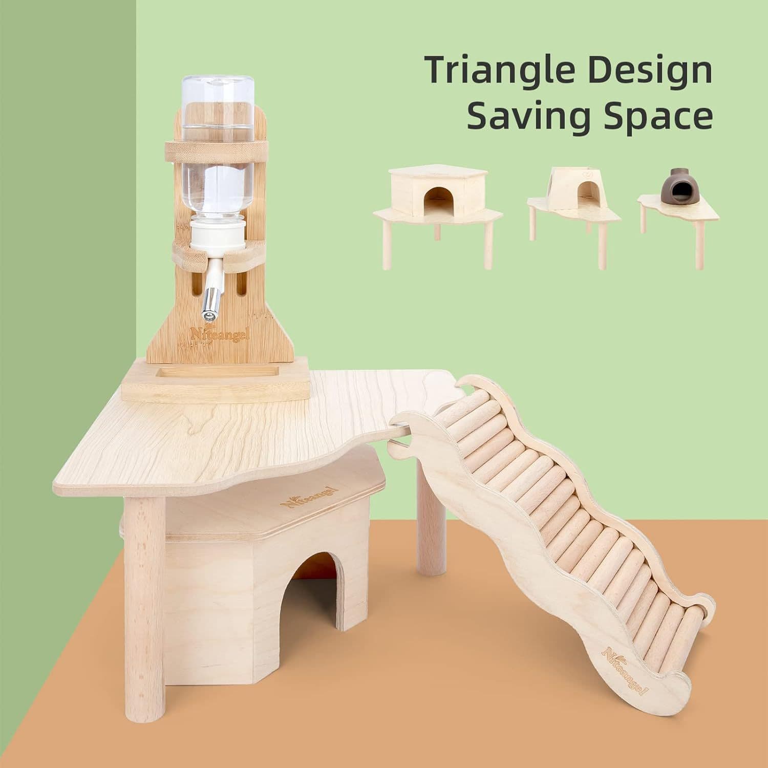Natural Wood Triangle Hamster Wave Platform Multi-Function Hamster Cage Scenery Tool Wooden Jumping Station for Pets