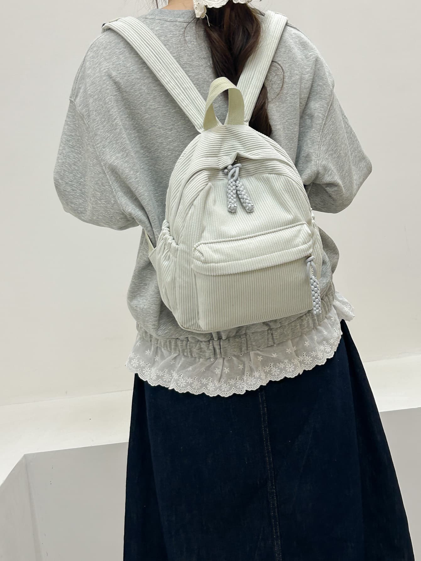 Small Corduroy Backpack for Female High School Students, College Style, Travel Backpack