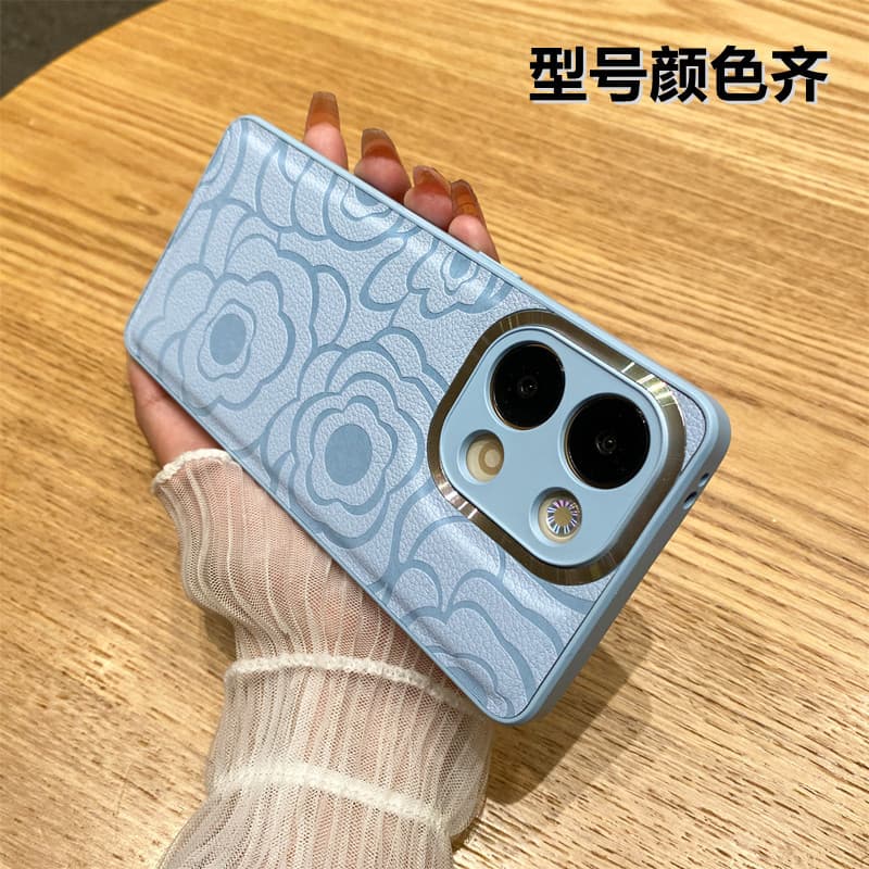 OPPO Reno13 Pro Phone Case Camellia Flower Compatible with Find X8U Metal Ring Leather Texture Reno12 Protective Cover