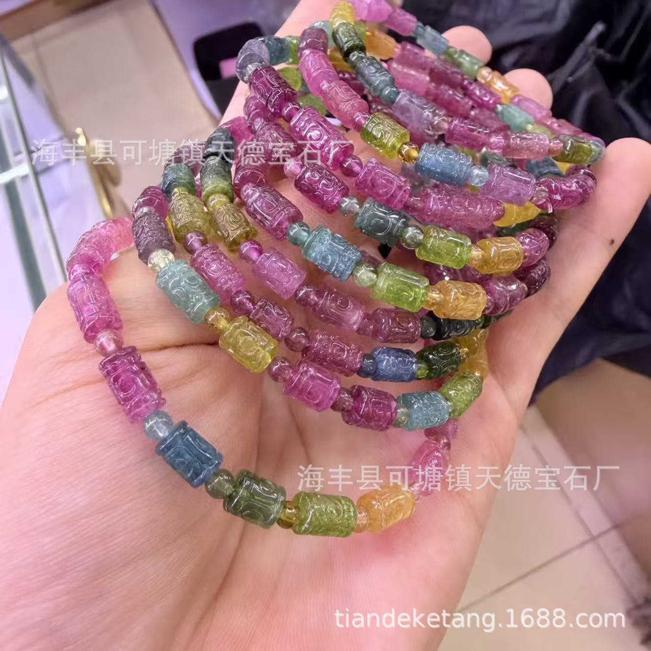 Natural color-coded tourmaline fringe bead bracelet, barrel-shaped, brightly colored crystals, transparent, clean, no black impurities, can be shipped out for national inspection