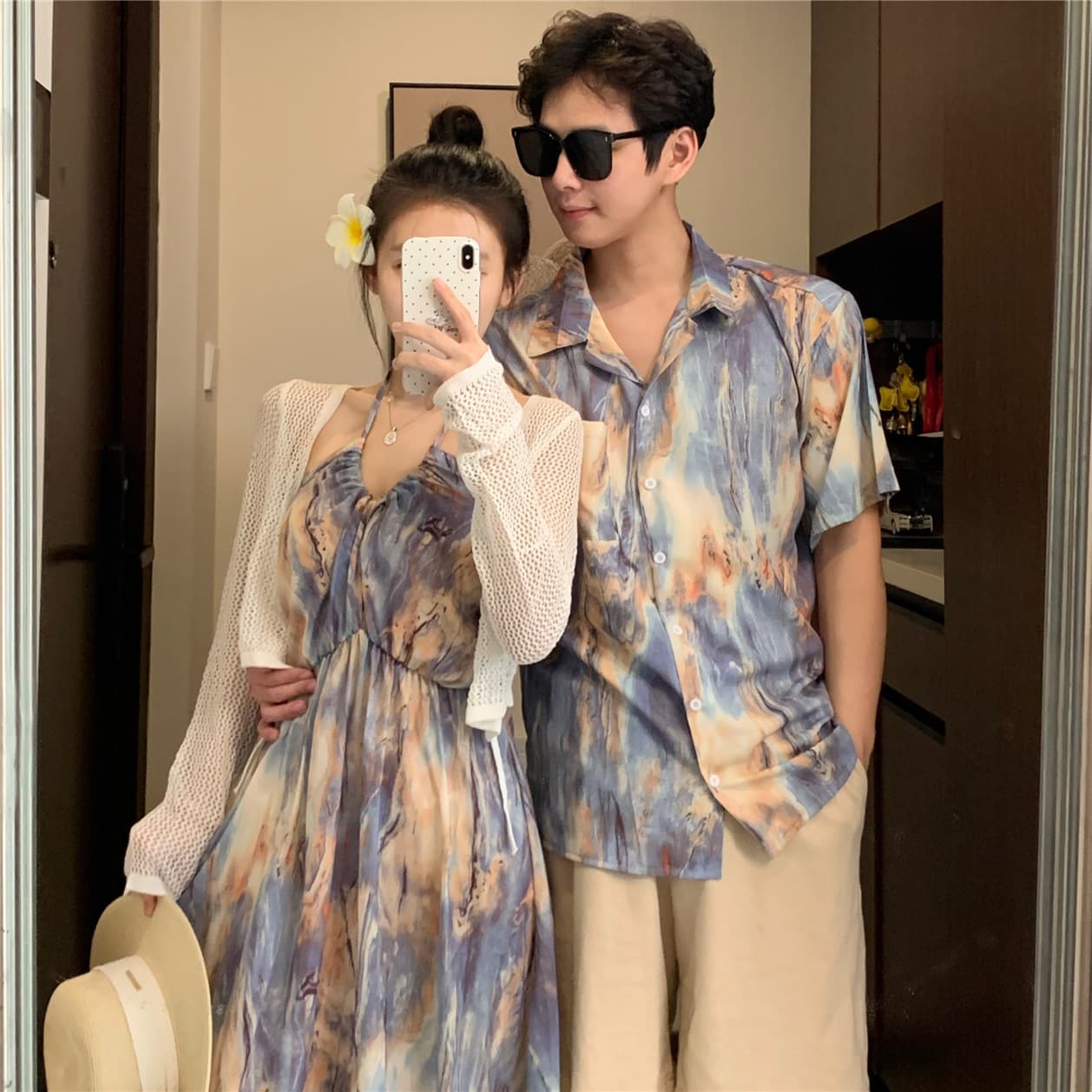 Bali Vacation Couple Outfit Summer Casual Shirt Beach Dress and Skirt Set Sleeveless Dress