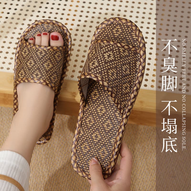 Summer Outdoor Sandals Linen Slippers Indoor Home Rattan Grass Mat Woven Couple Men Women Bamboo Woven Cool Non-Slip