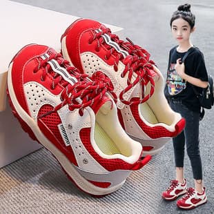 Girls Shoes 2026 New Summer Children's Red Sneakers Princess Anti-Slip Running Agassi Shoes for Big Kids