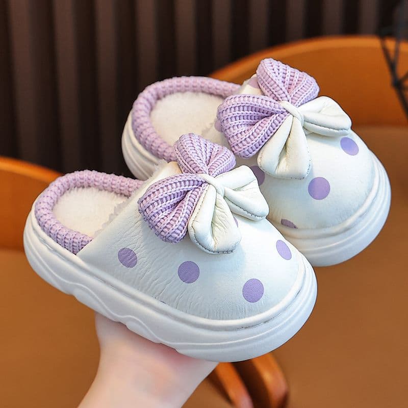 Girls' Cotton Slippers Waterproof Warm Baby Girl Princess Stylish Anti-Slip Indoor Outdoor Home Thick Sole Student Fur Shoes