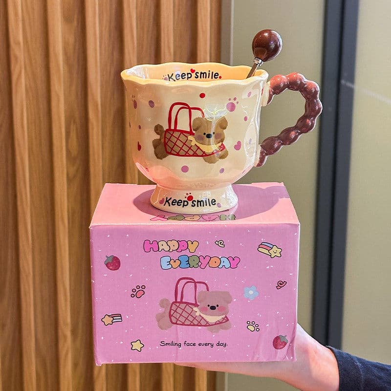 Fufu cute puppy goblet, high-looking ceramic mug, drinking cup, birthday gift for boys and girls, couple