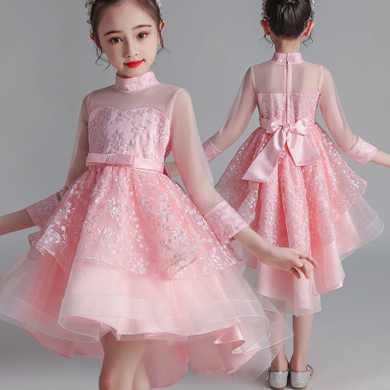 2021 New Girls Dress Princess Gown Trailing Tulle Skirt Little Girl Catwalk Hostess Dress