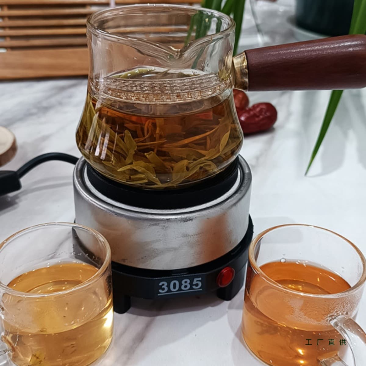 Wooden Handle Heat-Resistant Glass Jar, Office/Home Milk Tea Pot, Gansu Pot Tea Brewing Stove Set