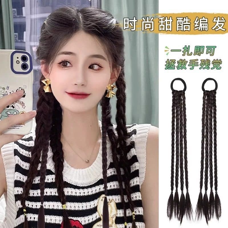 Boxing Braids Wig, Braided Hair for Female Influencers, Trendy Highlights, Instagram Style, Sweet and Cool Synthetic Hair, Fake Ponytail, Braided Ponytail, Double Ponytail
