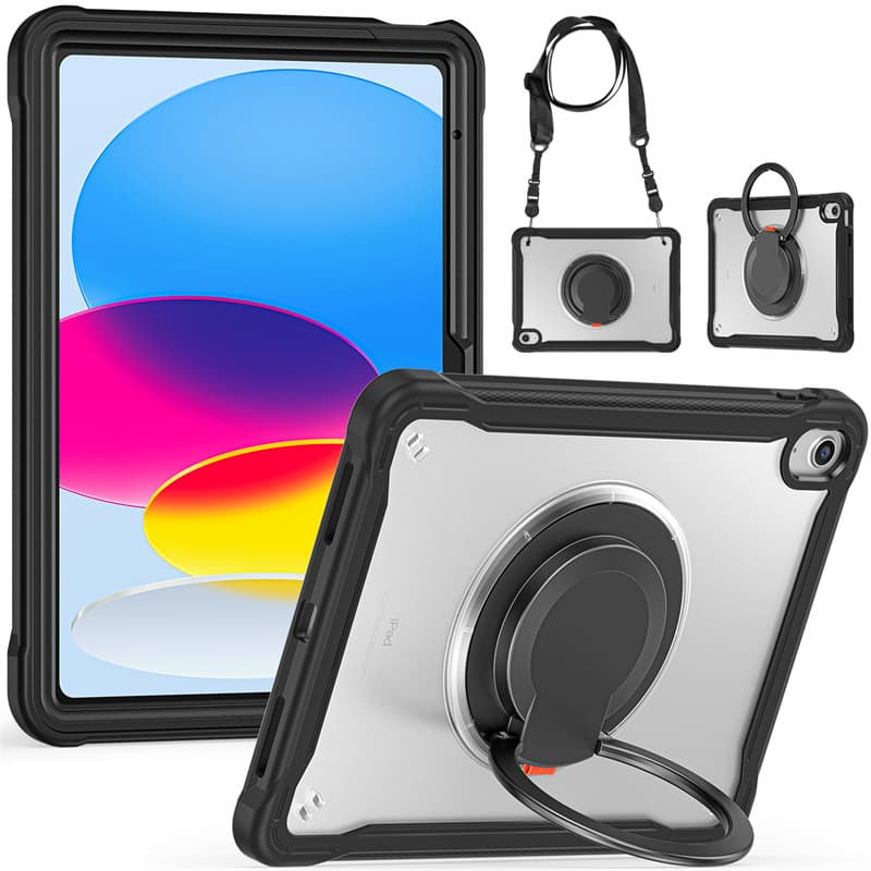 PC Rotating Strap Holder Semi-Transparent Tablet Case for iPad Air5, iPad 10th, Anti-Drop Protective Cover