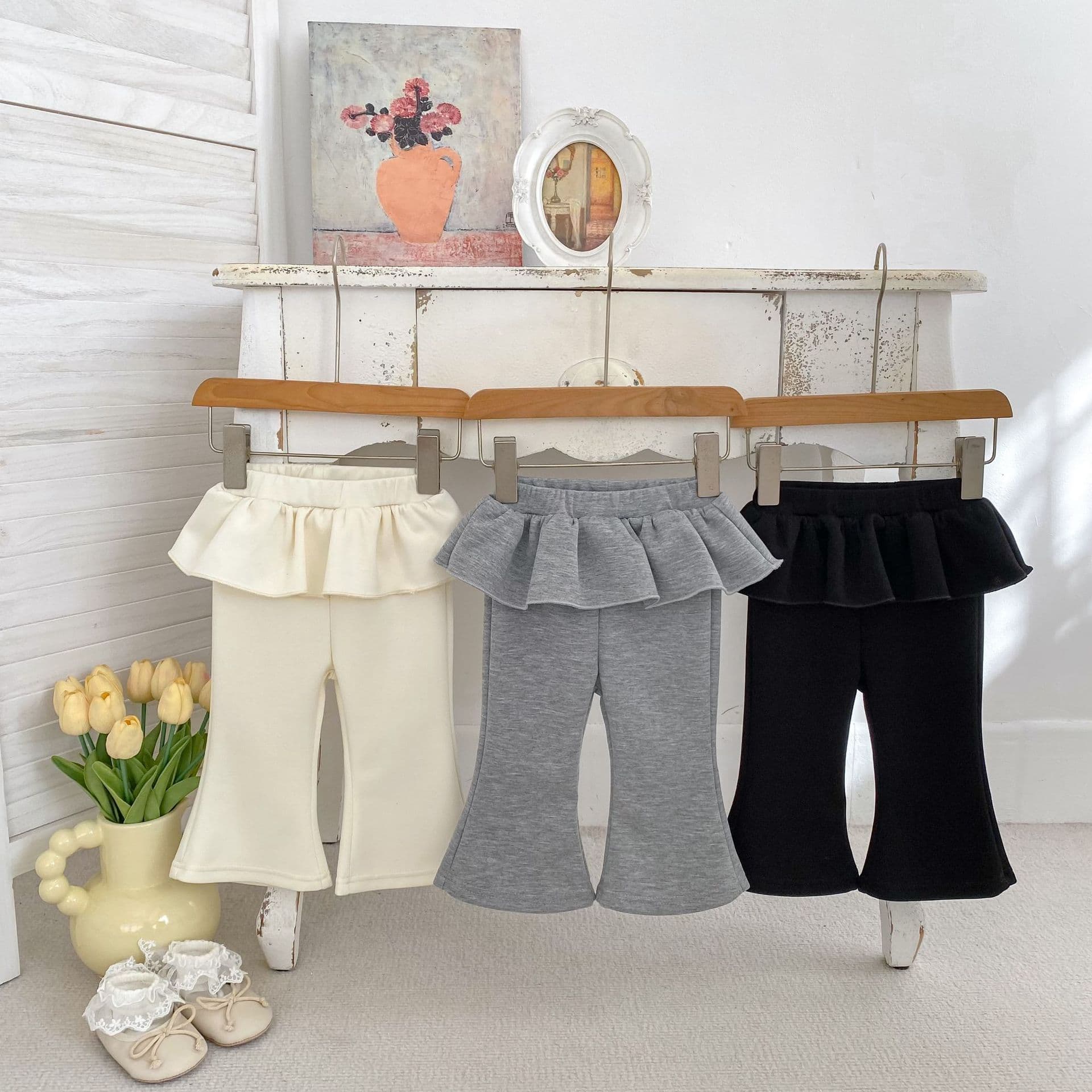 2026 Spring Children Pants Solid Color Faux Two-Piece Casual Skirt Pants Baby Girl Long Trousers Flared Pants Outer Wear Versatile Pants