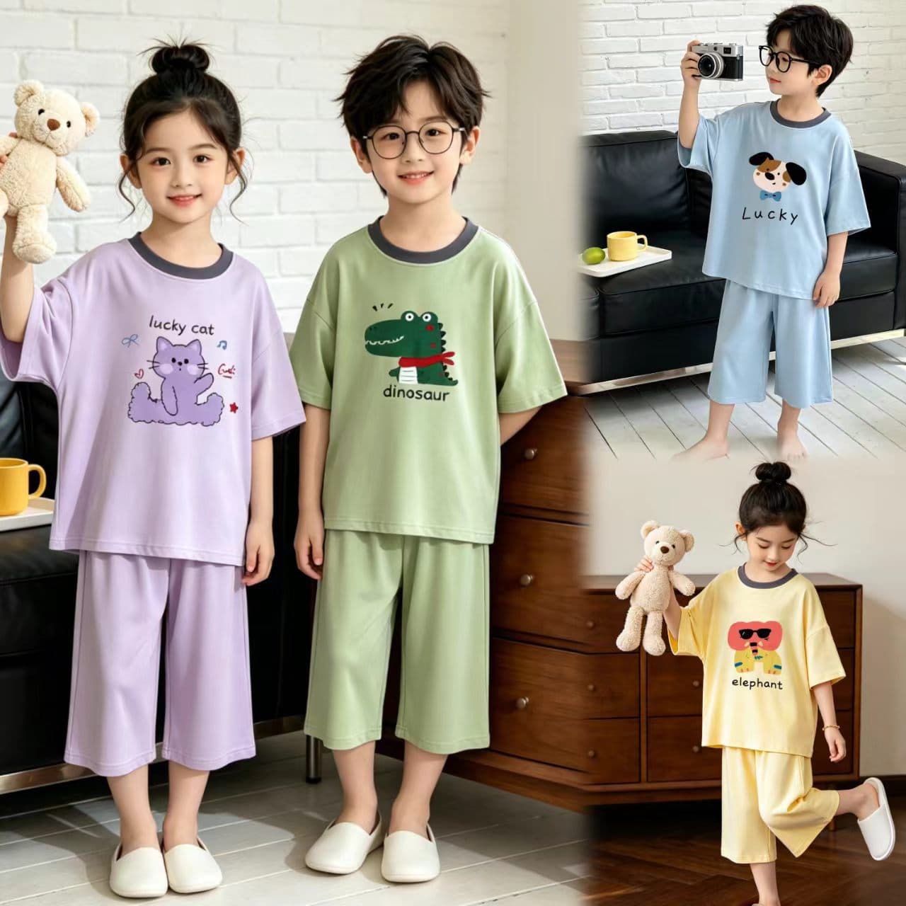 2026 Summer New Children's Air Conditioning Wear, Summer Modal Boys Girls Thin Short Sleeve Home Wear, Kids Clothing