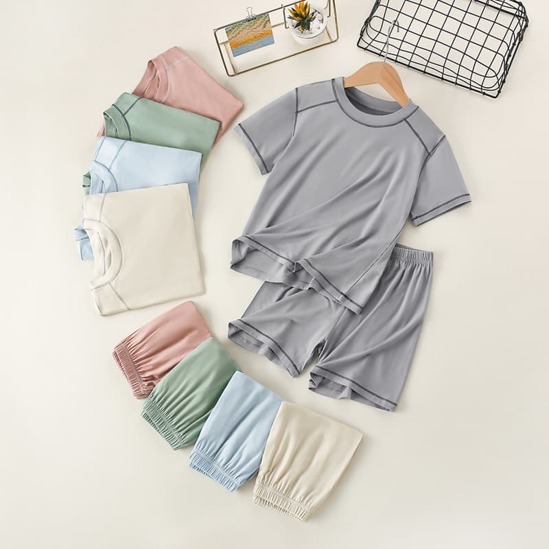 Children's Modal Pajamas Boys Home Wear Girls Short Sleeve Shorts Middle and Big Kids Air Conditioning Suit Set