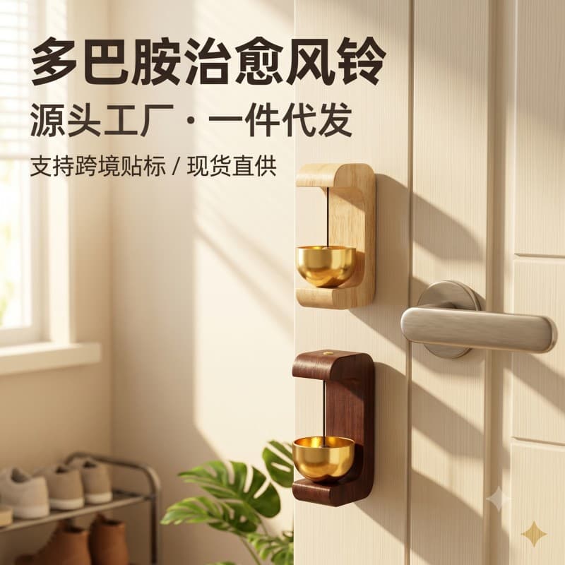 Cross-border suction door-type wind chime for entry and door opening reminder pure copper bell housewarming gift solid wood dopamine doorbell