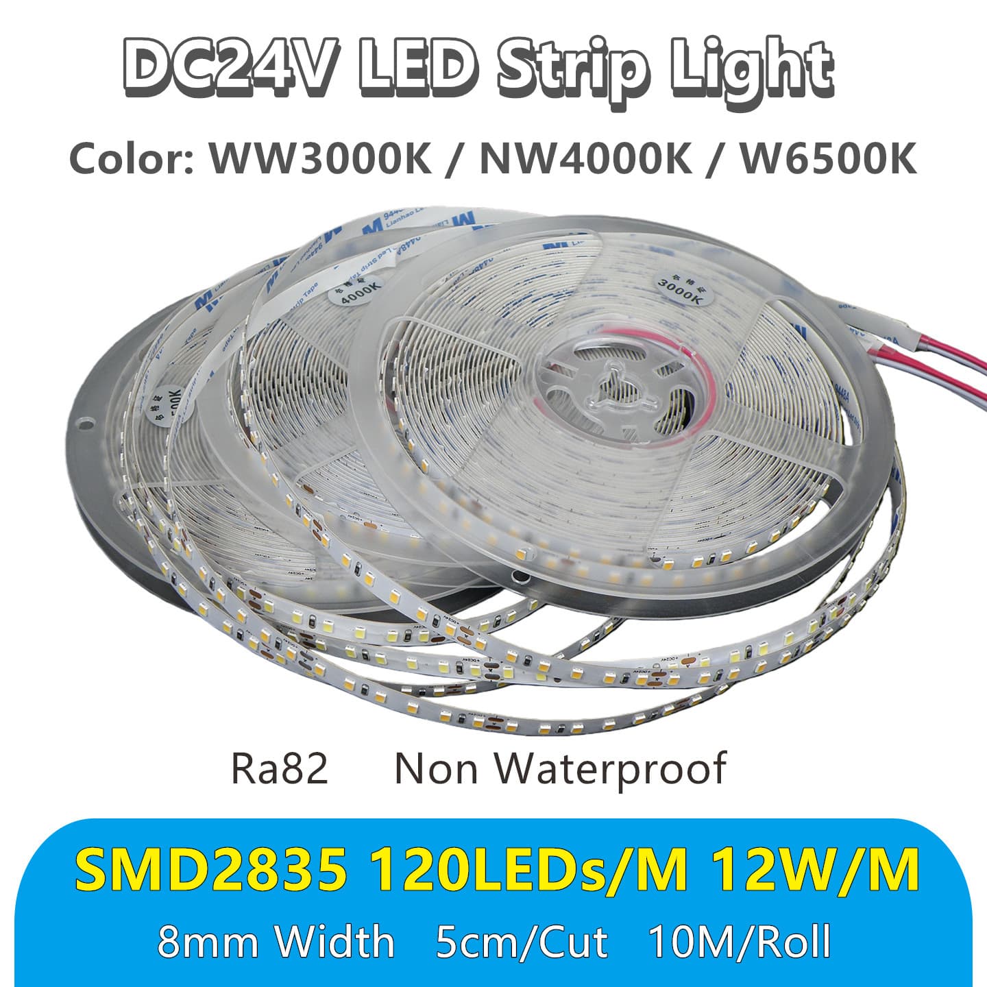 24V LED Strip Light Flexible SMD2835 8mm Width High Bright