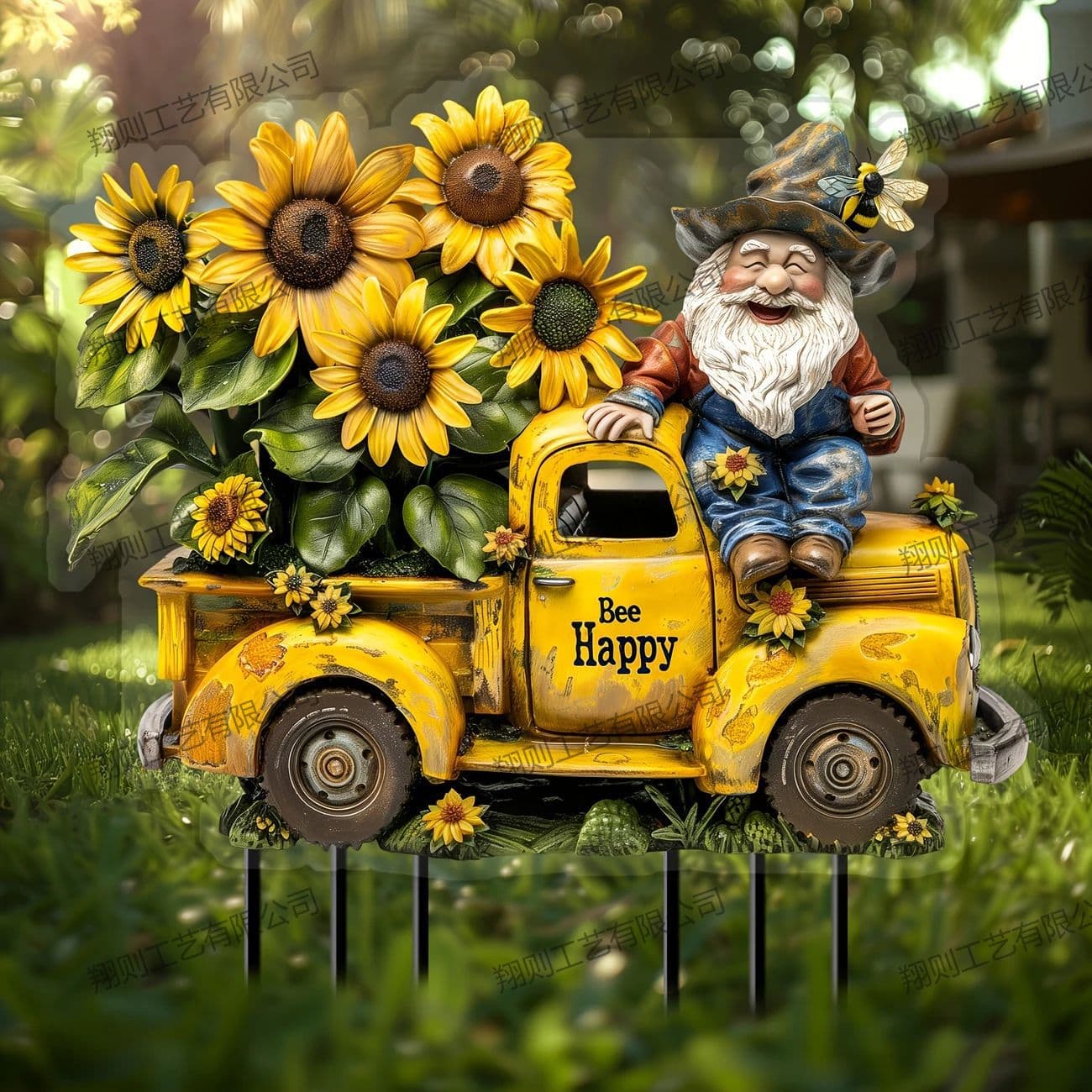 Cross-border Sunflower Flower Cart and Elderly Garden Stake Outdoor Lawn Potted Decoration Ground Insert Flower Pot Embellishment