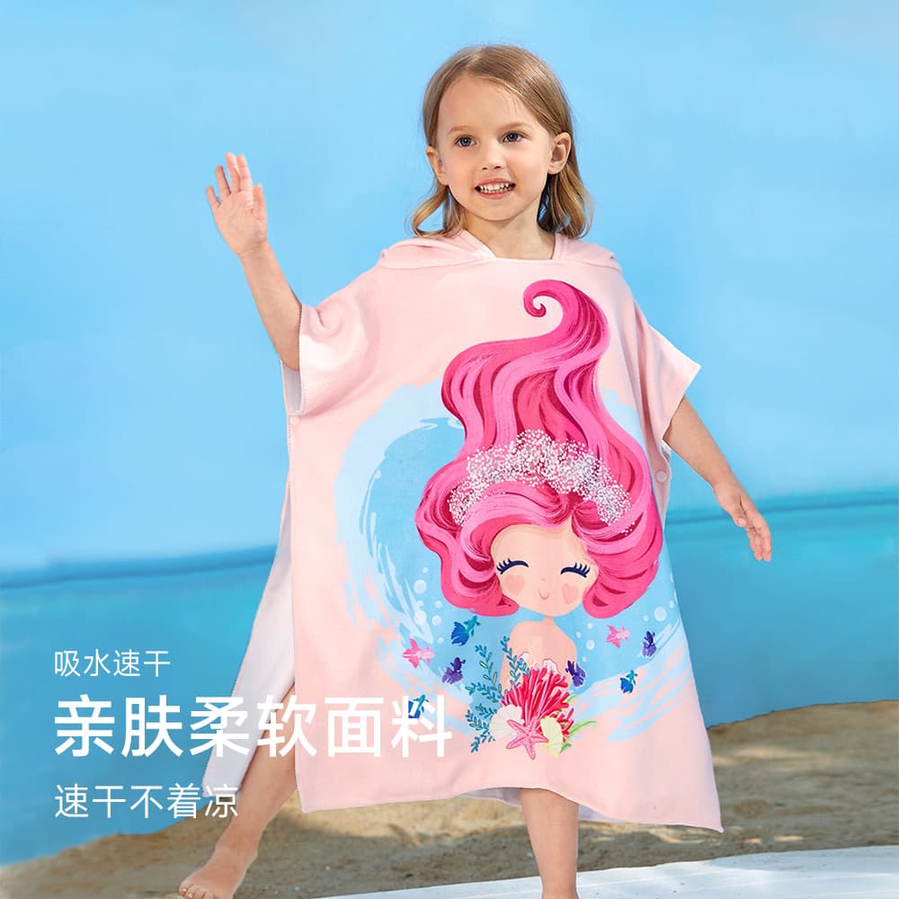 Kids Quick-Dry Cape Hooded Towel for Boys and Girls, Microfiber Printed Beach Towel, Diving Swimming Bathrobe