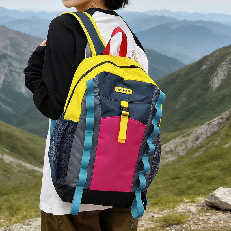 Warm and Vibrant Color-Blocking Backpack for University Life, Outdoor Travel, and Commuting