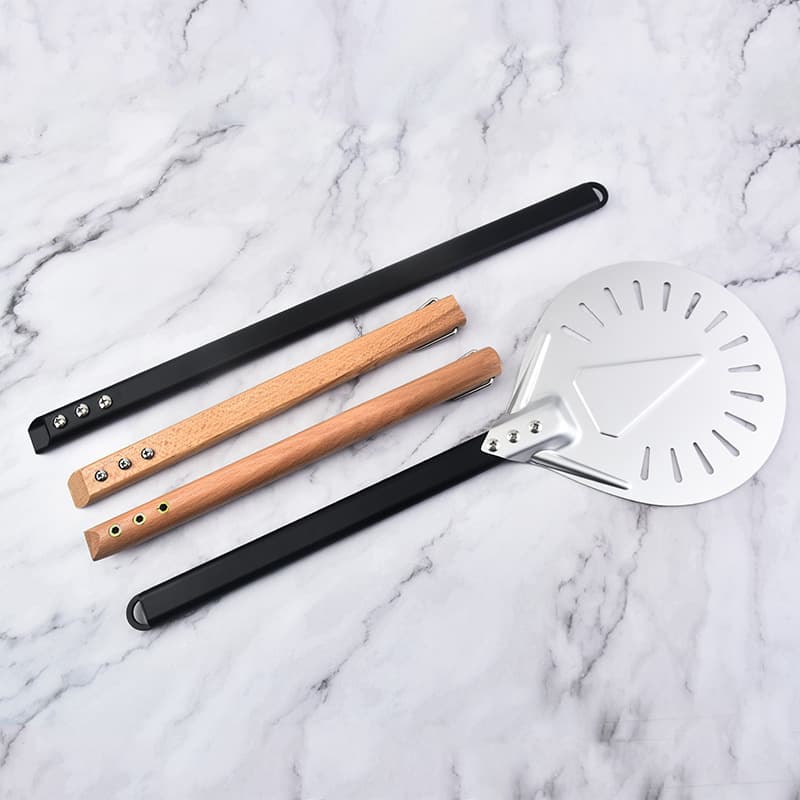 Aluminum Round Perforated Pizza Peel Household Wooden Handle Pizza Cake Transfer Shovel Anodized Kitchen Baking Tool