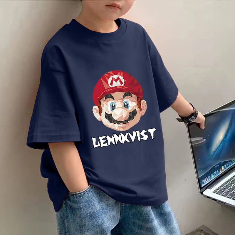 Cotton New Summer Children's Short-sleeved Boys T-shirt Midi Children's Mario Printed Loose Casual Half-sleeved Top