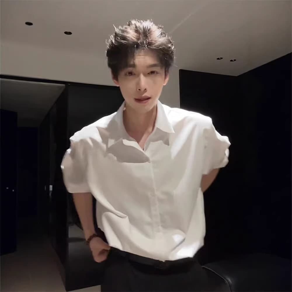 Naples White Shirt Men's Long Sleeve Premium Suit Inner Layer Spring Light Mature Style Edgy Handsome Shirt Jacket