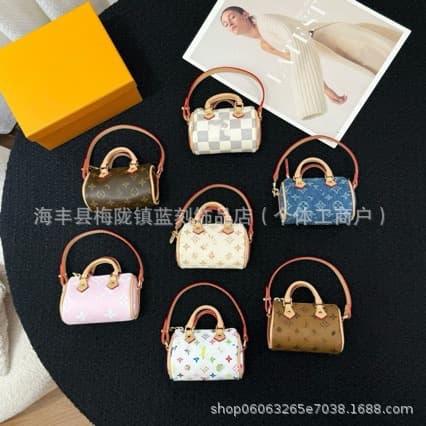 Louis Vuitton x Takashi Murakami White Multicolor Mini Pillow Bag Light Luxury Stylish Monogram Bag Charm Handmade Denim Fabric Charm