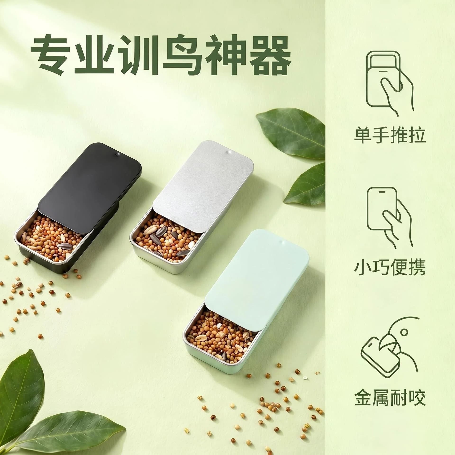 Bird Training Food Box Stainless Steel Portable Feeder Sturdy Bite-Resistant Durable Training Tool Multiple Colors Available for Parrots