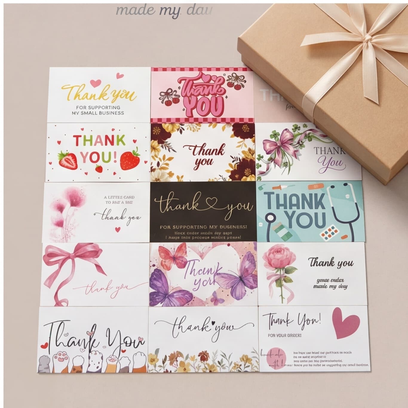 15 cross-border business card designs with "thank you" messages, multiple styles, factory stock wholesale 5x9.4cm