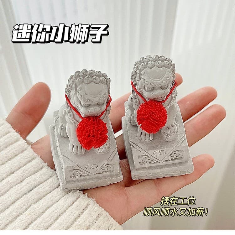 Cement Resin Stone Lion Desktop Ornament, Water-Earth Chinese Style Gift, National Trend New Year Decoration, Creative New Chinese Style