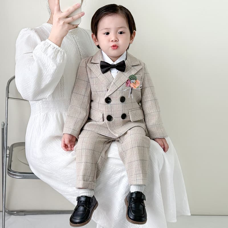 Boys' Suit Set Spring Autumn Toddler Birthday Suit Host British Flower Boy Wedding Children's Small Tuxedo