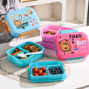Cartoon Divided Lunch Box, Microwave-Safe for Office Workers and Students, with Utensils, Light Meal Bento Box, Sealed Fresh-Keeping Container