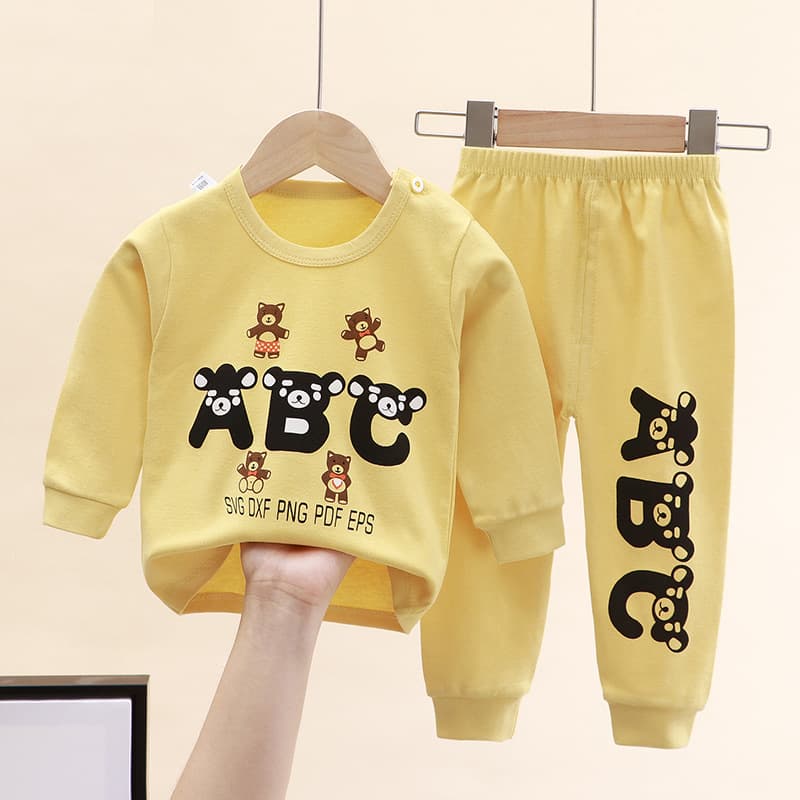 New Kids' Thermal Underwear Set, Pure Cotton Long Sleeve Top and Pants, Boys' Autumn Sleepwear, Girls' Baby Homewear, Wholesale