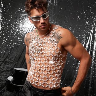European and American 2026 New Men's Pearl Mesh Tank Top Heavy Imitation Pearl Club Music Festival Sexy Going Out Top