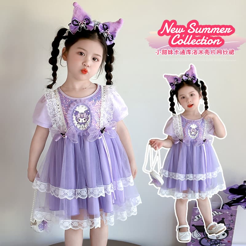 Kuromi Girls Dress Summer 2026 New Children Princess Dress Fashionable Mesh Skirt Baby Birthday Gown