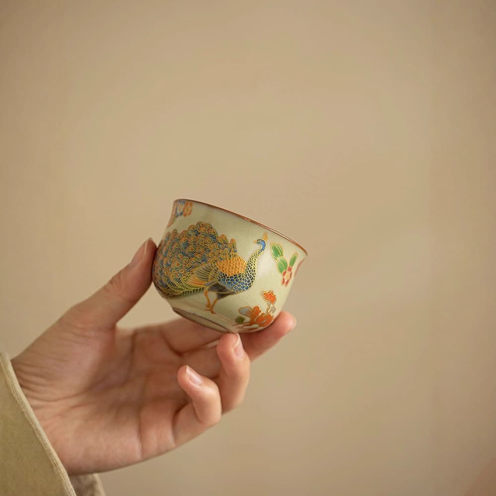 Imitation Song Dynasty Ru Kiln Peacock Waist Cup Ceramic Master Cup Tea Cup for Home Tea Drinking, Single Cup Kung Fu Tea Set
