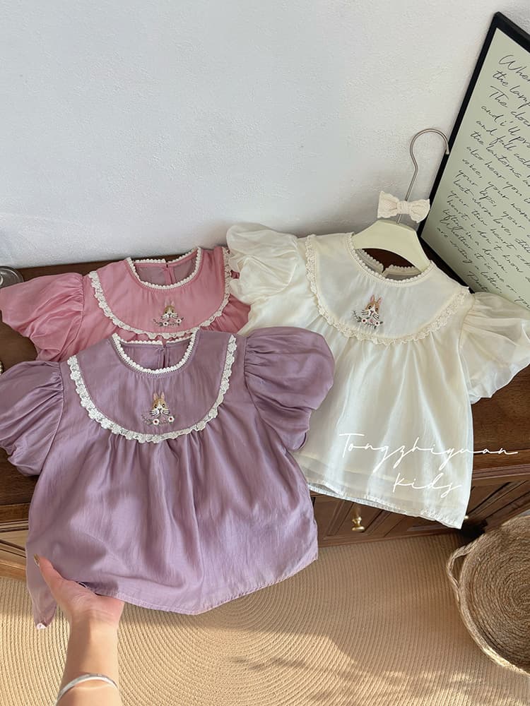 Girls' New Summer Fashionable Embroidered Bunny Shirt Casual Stylish Embroidered Blouse Aurora Style