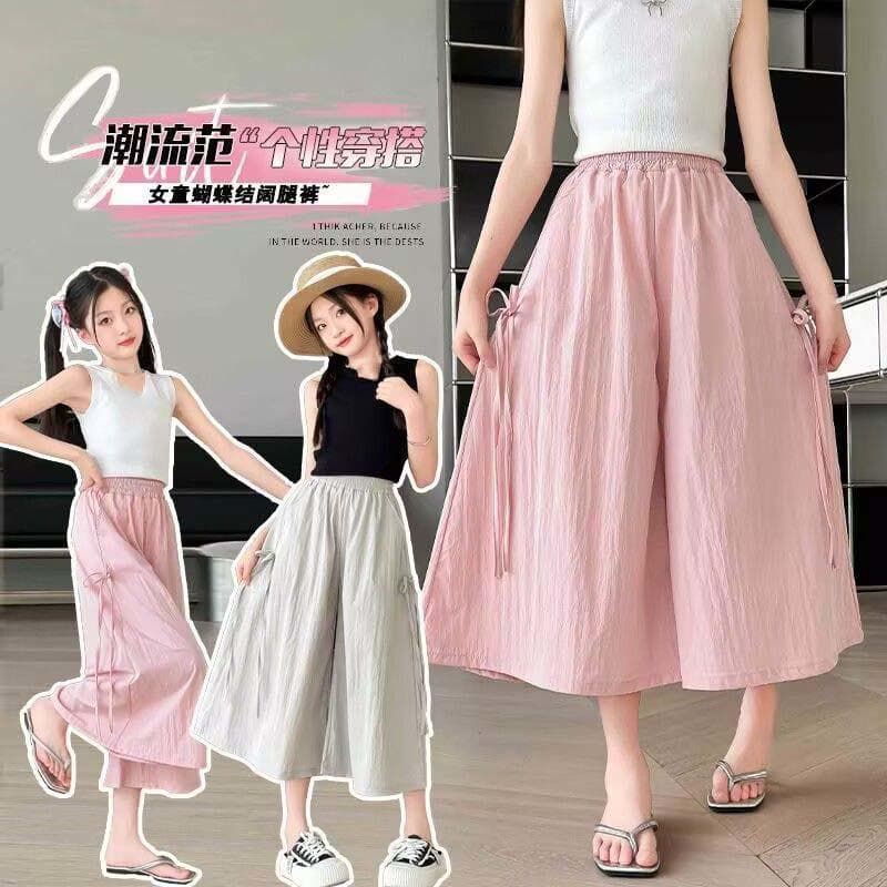 Girls Pants Summer Kids Loose Skirt Pants New Style Fashion Big Kids Thin Girls Casual Wide Leg 7/8 Length Pants