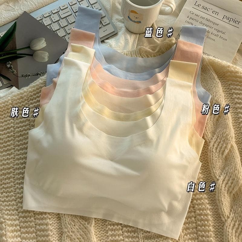 Seamless Ice Silk Bra for Young Women, Racerback Sports Bra, Wire-Free Push-Up Corset, Youthful and Elegant Vest
