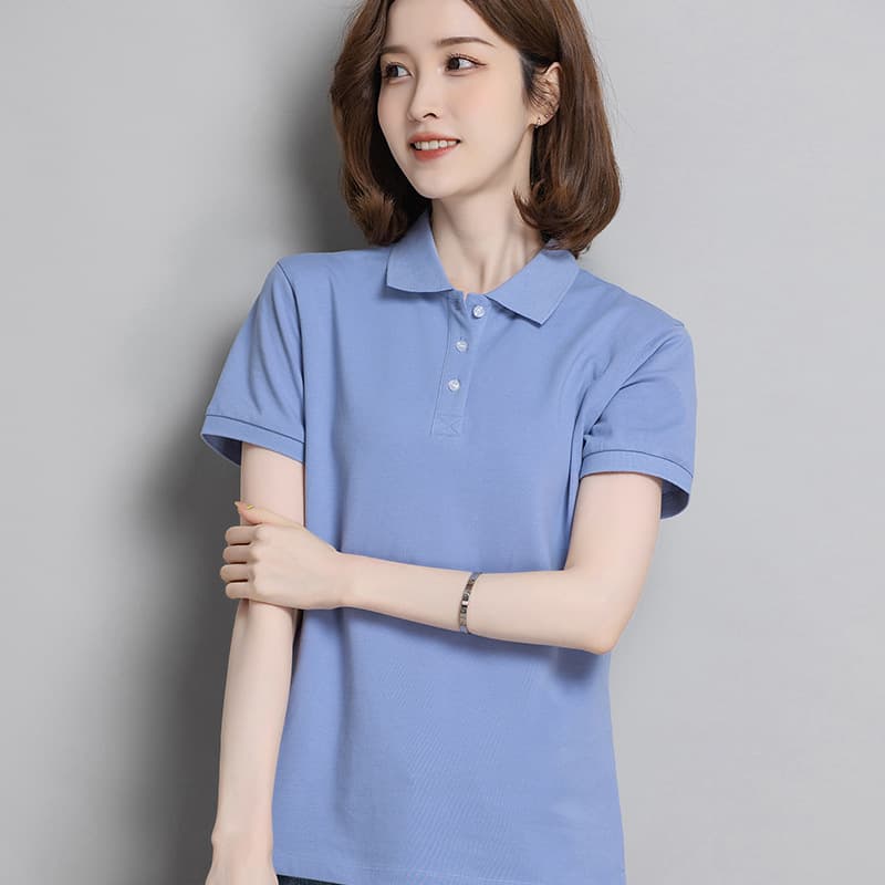 Loose Short Sleeve Polo Shirt T-Shirt for Women Summer Workwear Corporate Clothing Premium Logo Printed Cotton Comfortable Commute Style