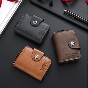 Cross-Border New Magnetic Buckle Business Men's Premium Card Holder 2026 Short Multi-Card Slot Side Zipper Accordion Wallet