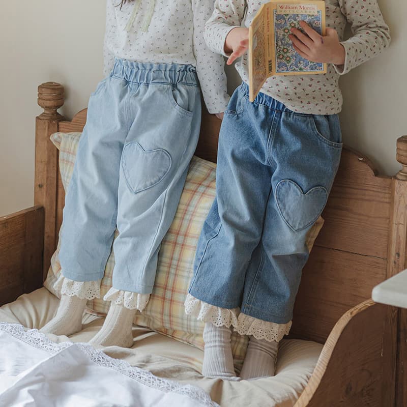 Girls' Jeans Spring 2025 New Strawberry Shanshan Korean Style Kids Girls Fashionable Lace Loose Wide-Leg Pants